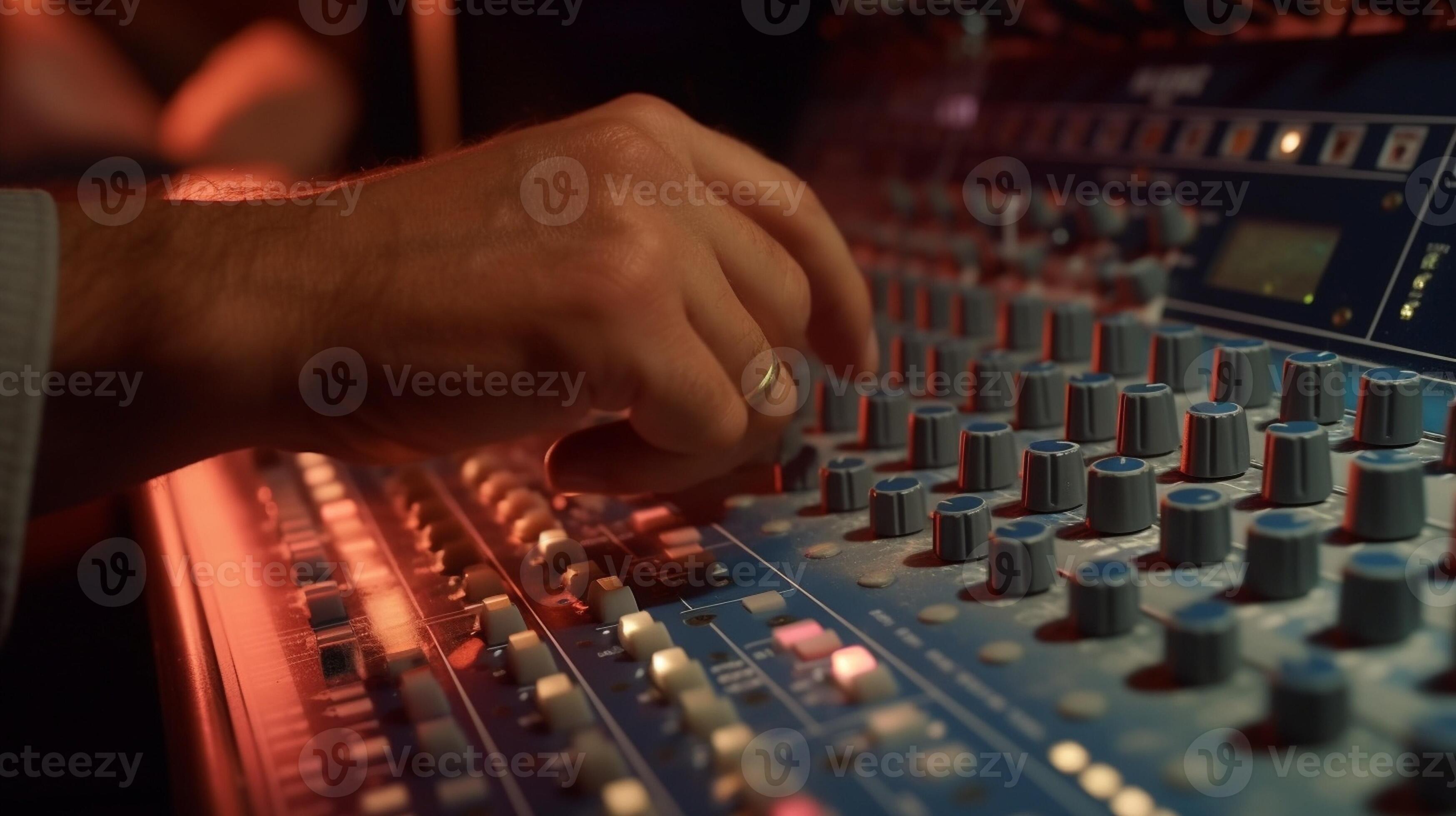 control Fader Mixing console of light equipment operator at the concert
