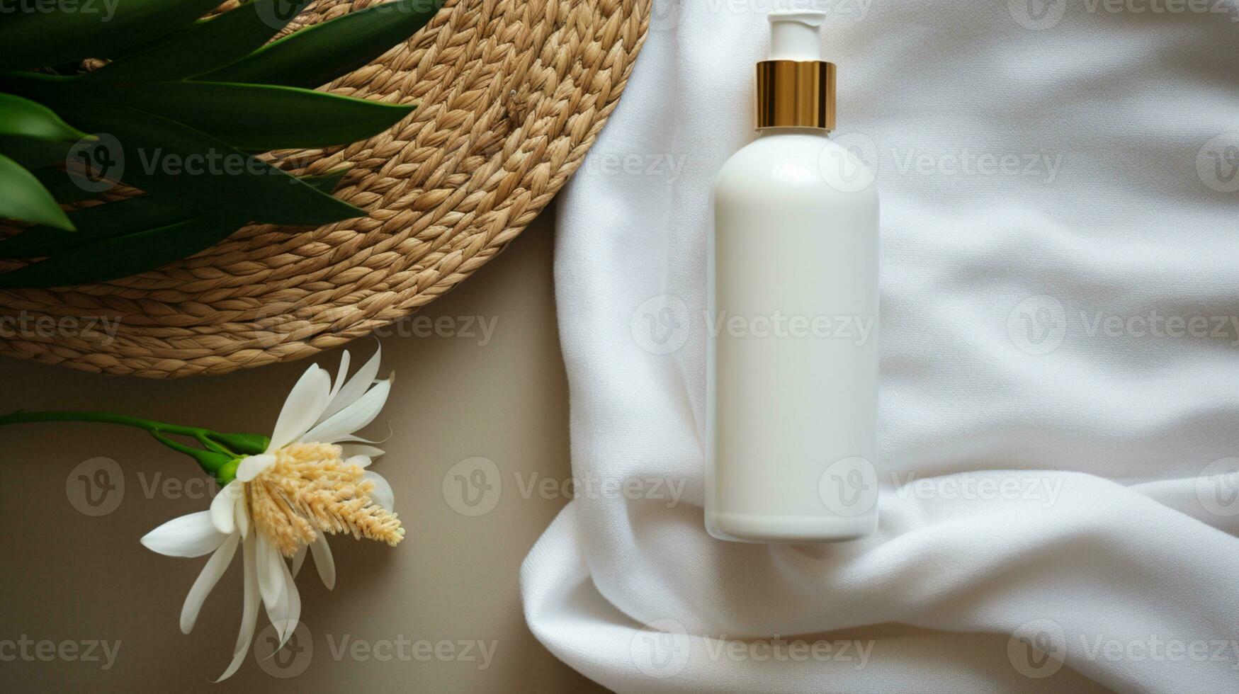skin care product bottle, shampoo, lotion, with neural background AI Generative photo