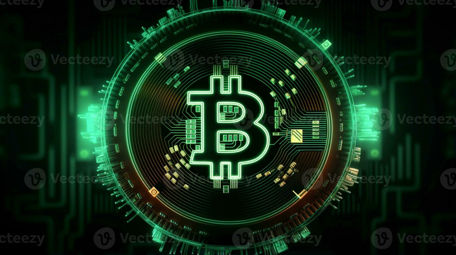 Cryptocurrency concept with bitcoin green tech background ai generative photo