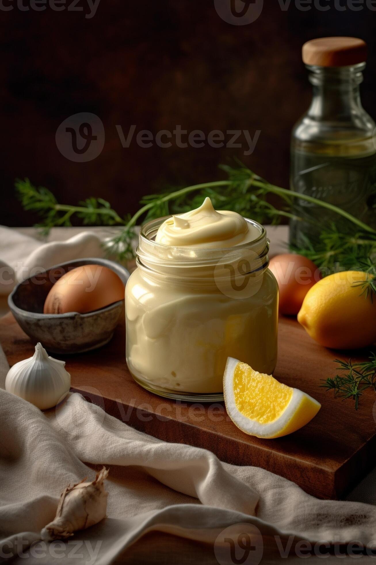 Beating of homemade mayonnaise with olive oil Mix ingredients for sauce