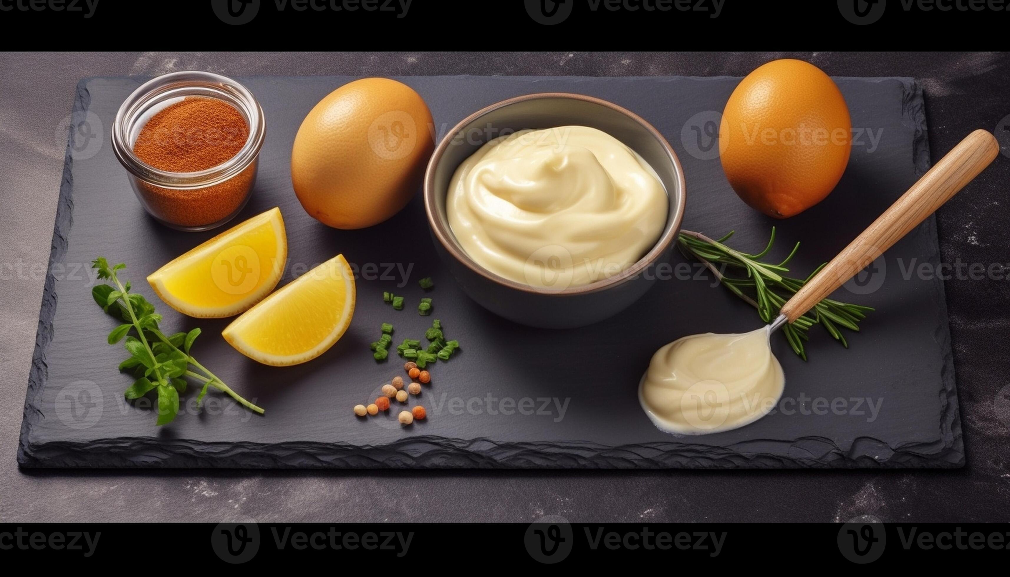Beating of homemade mayonnaise with olive oil Mix ingredients for sauce