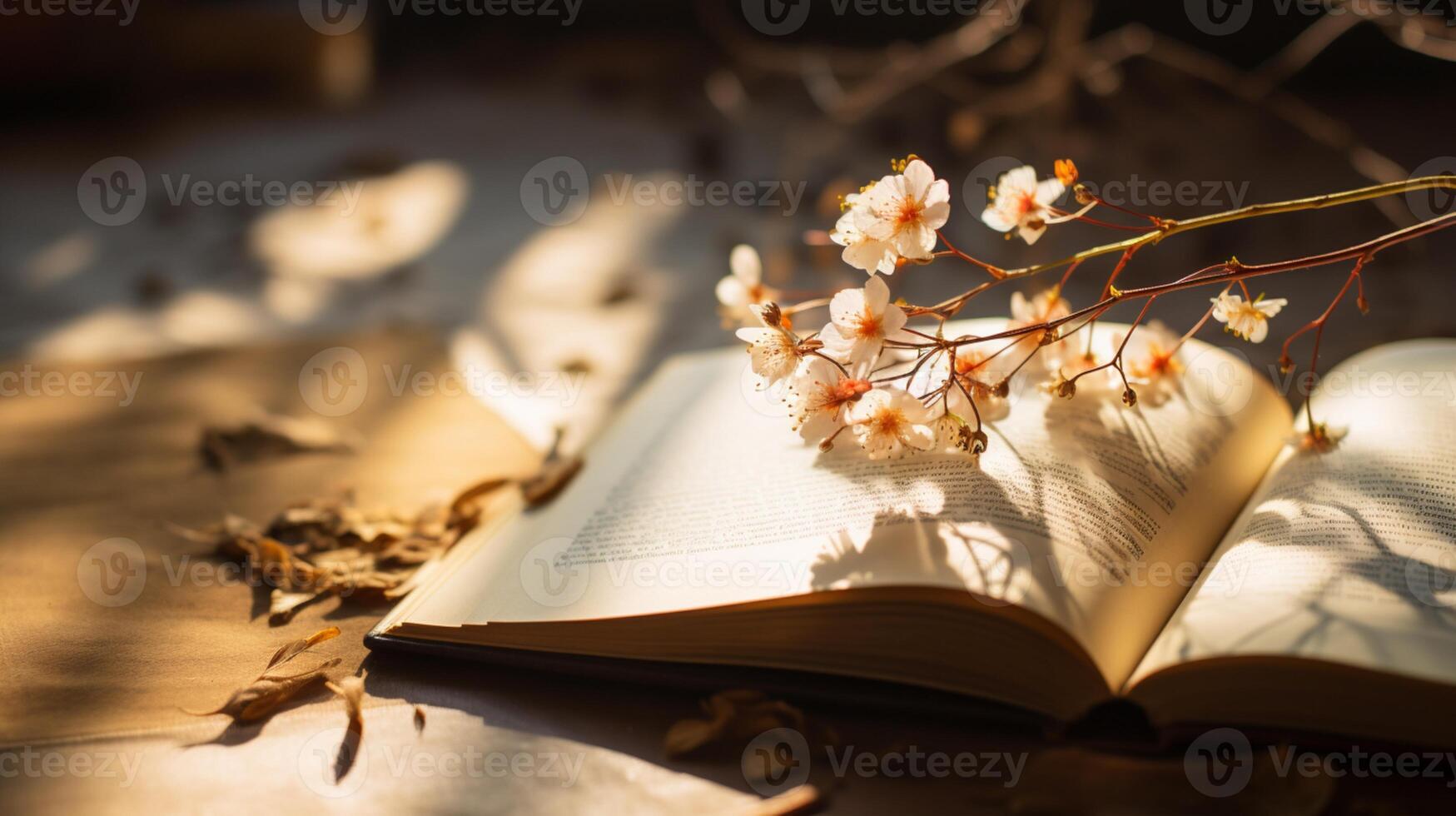 Vibrant Close-up of Colorful book and Flowers photo