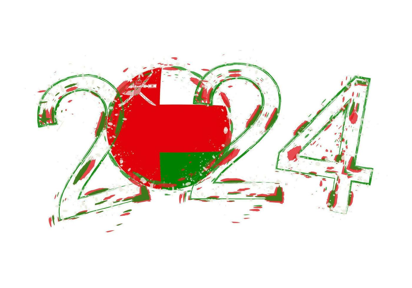 2024 Year in grunge style with flag of Oman. vector