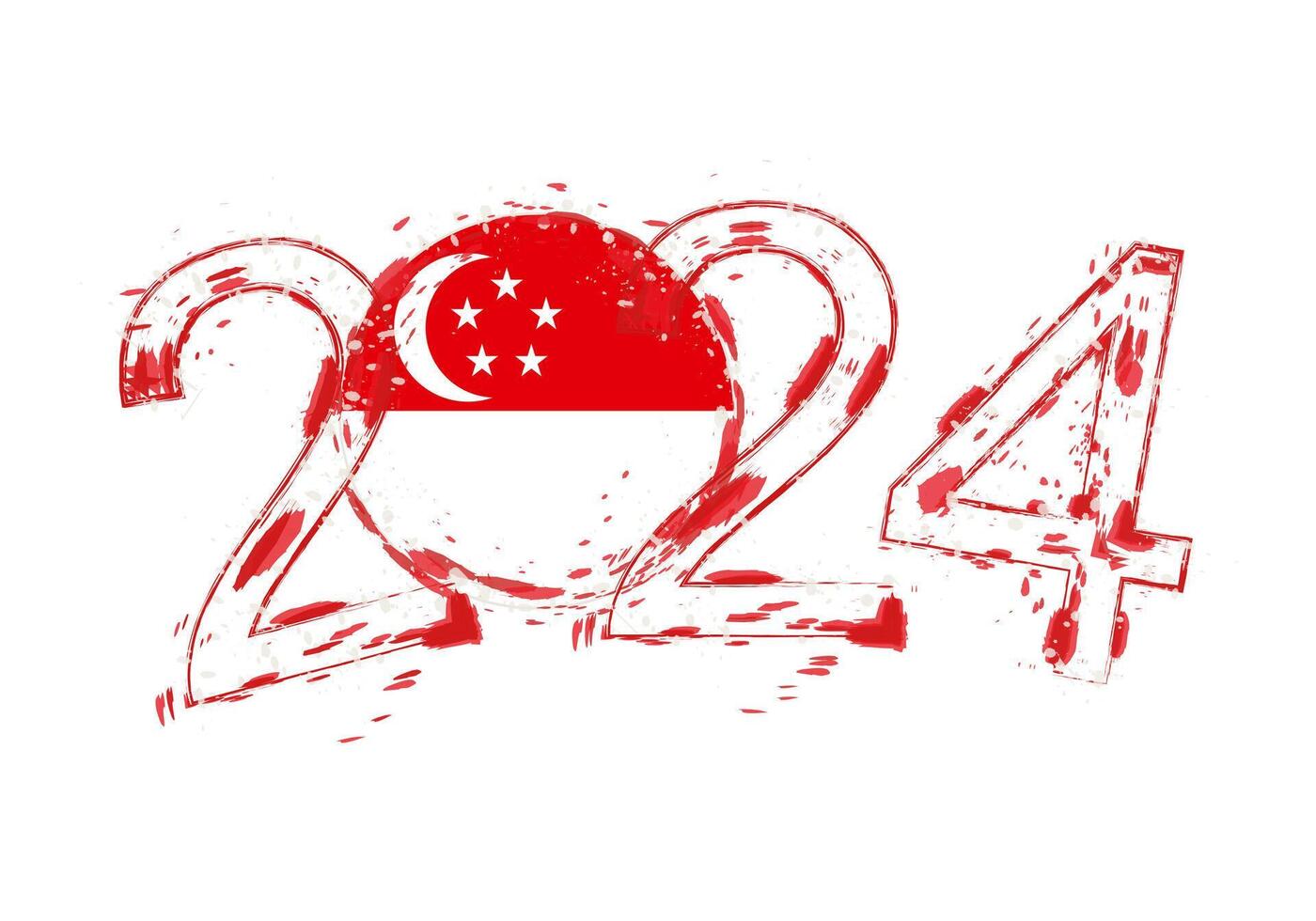 2024 Year in grunge style with flag of Singapore. vector