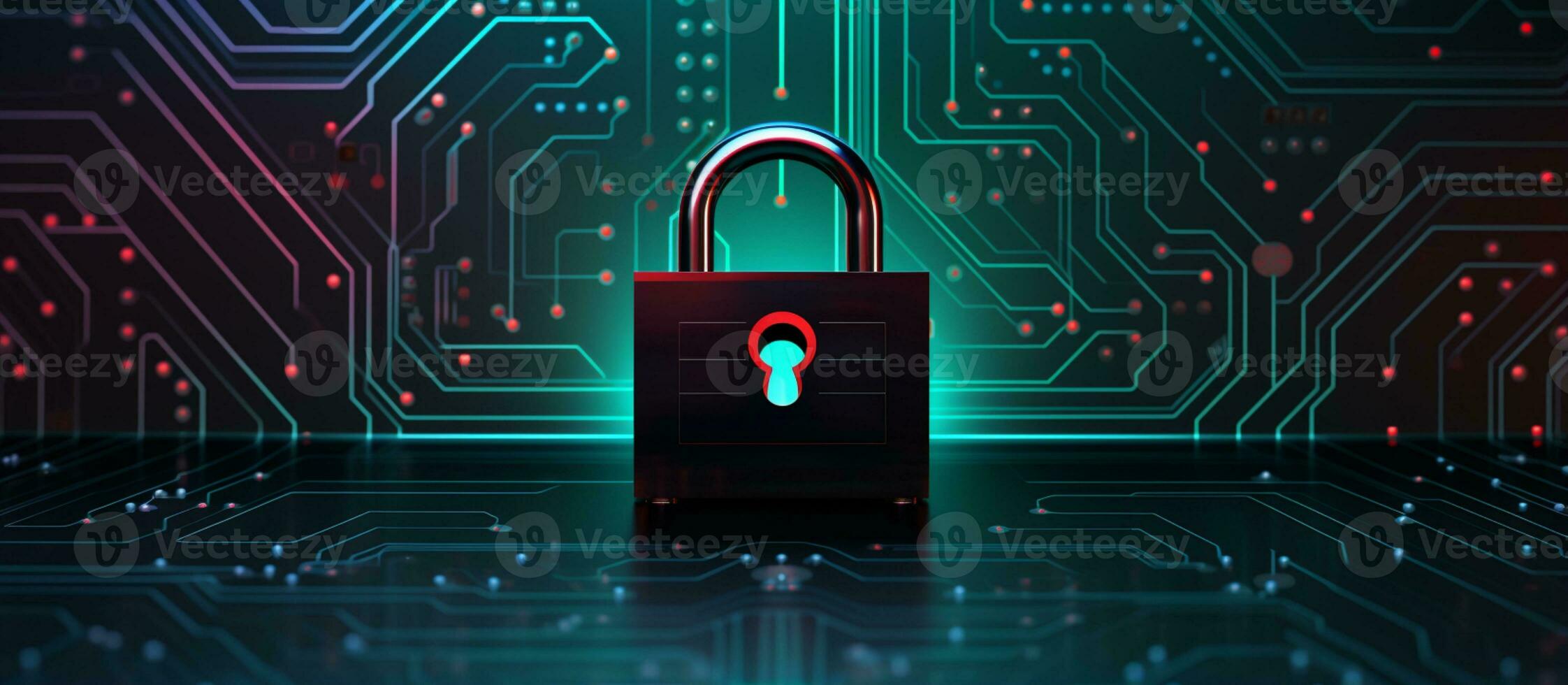 tech background with padlock on circuit modern safety cybersecurity concept ai generative photo