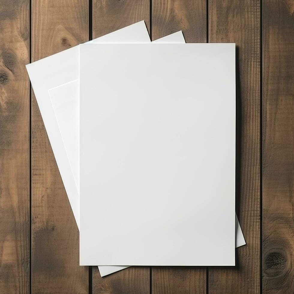 Blank White Paper Sheet on wooden table background. Generative AI photo