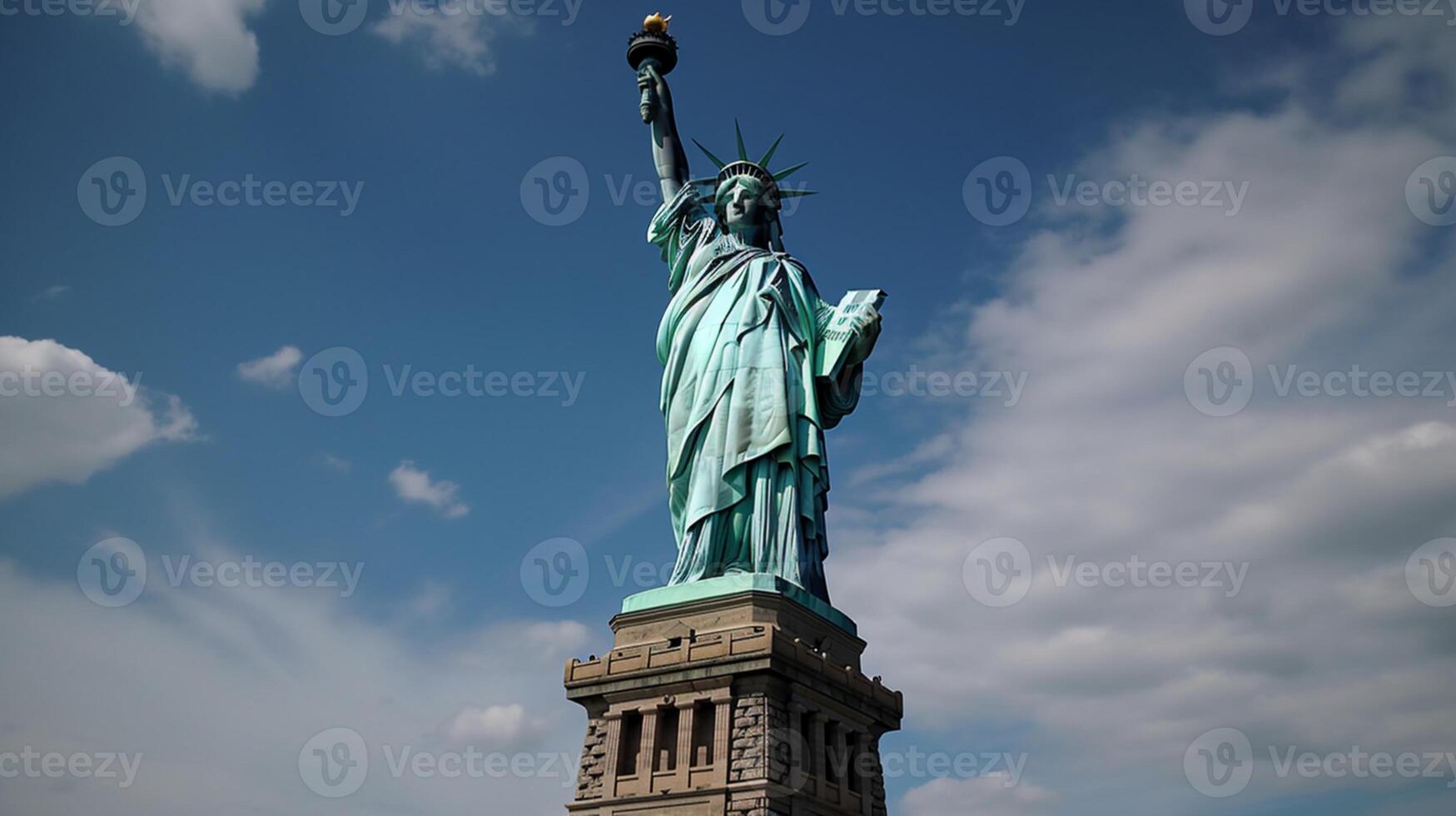 Statue of liberty and the new york city skyline, usa photo