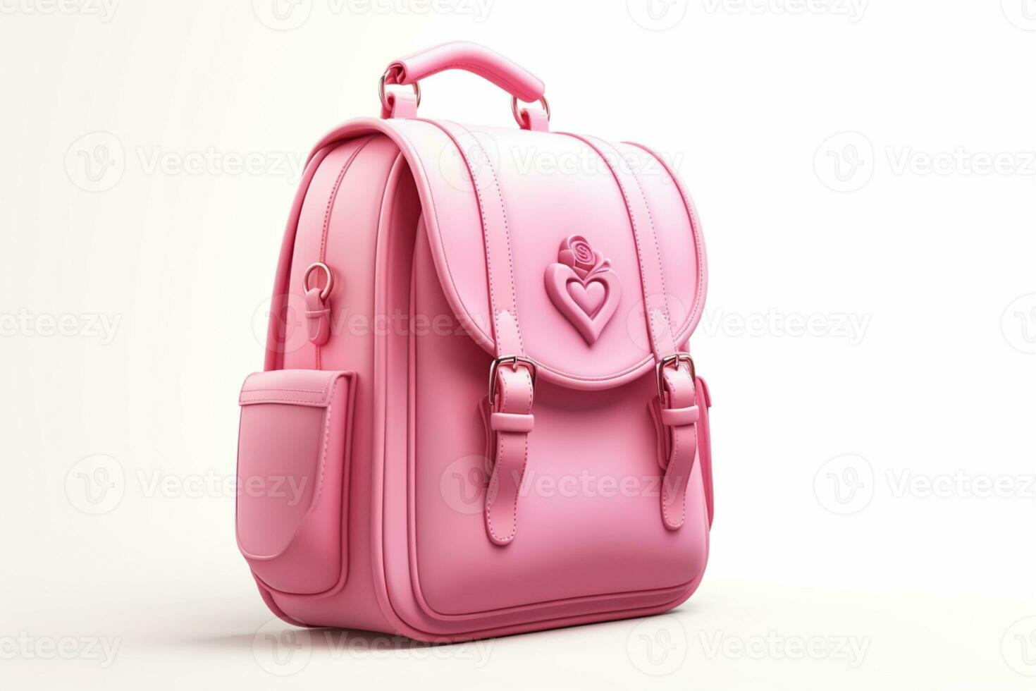 Pink school bag for girls on isolated White background ai generative photo