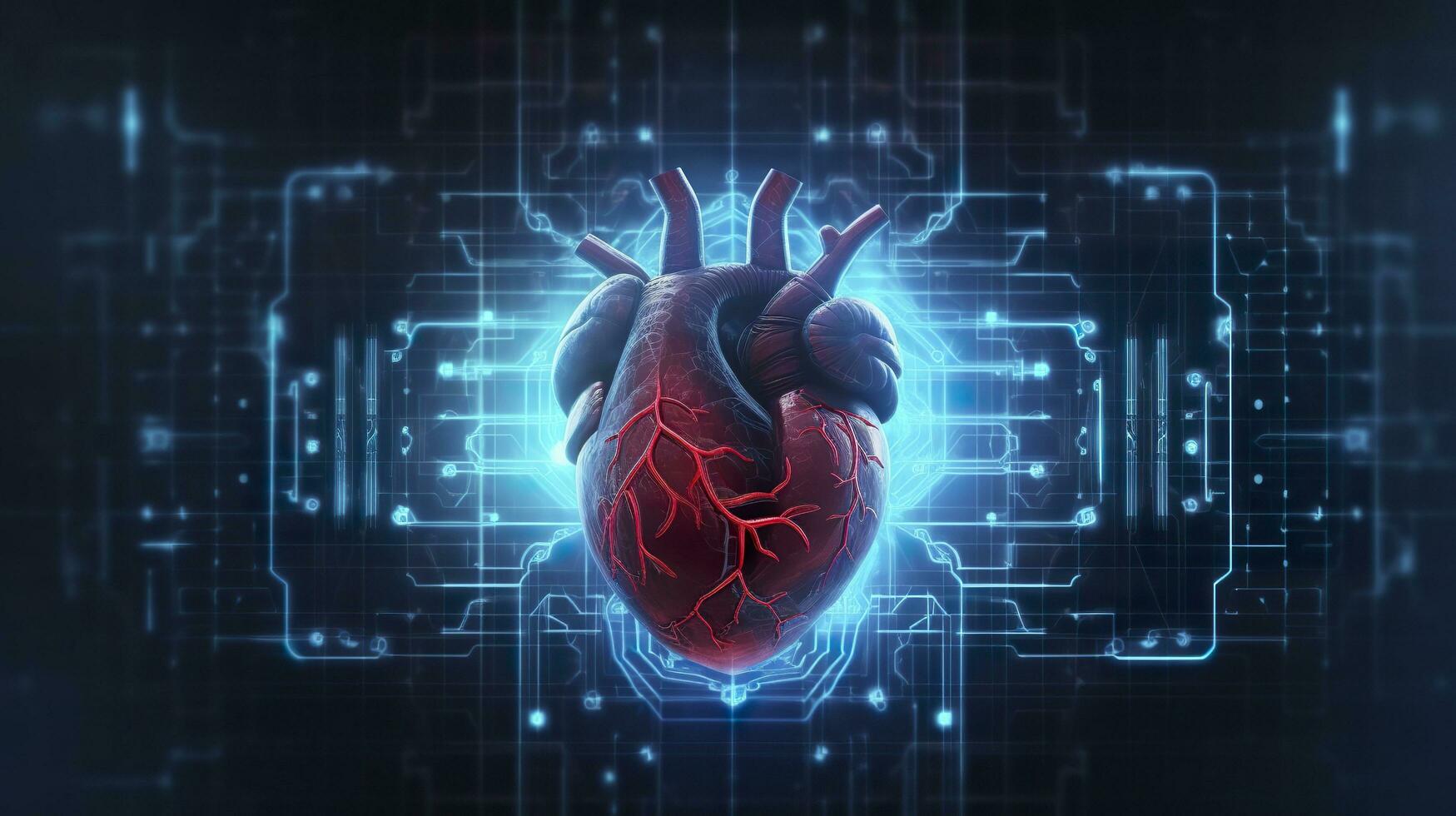 Human heart with cardiogram for medical heart health care background, AI Generative photo