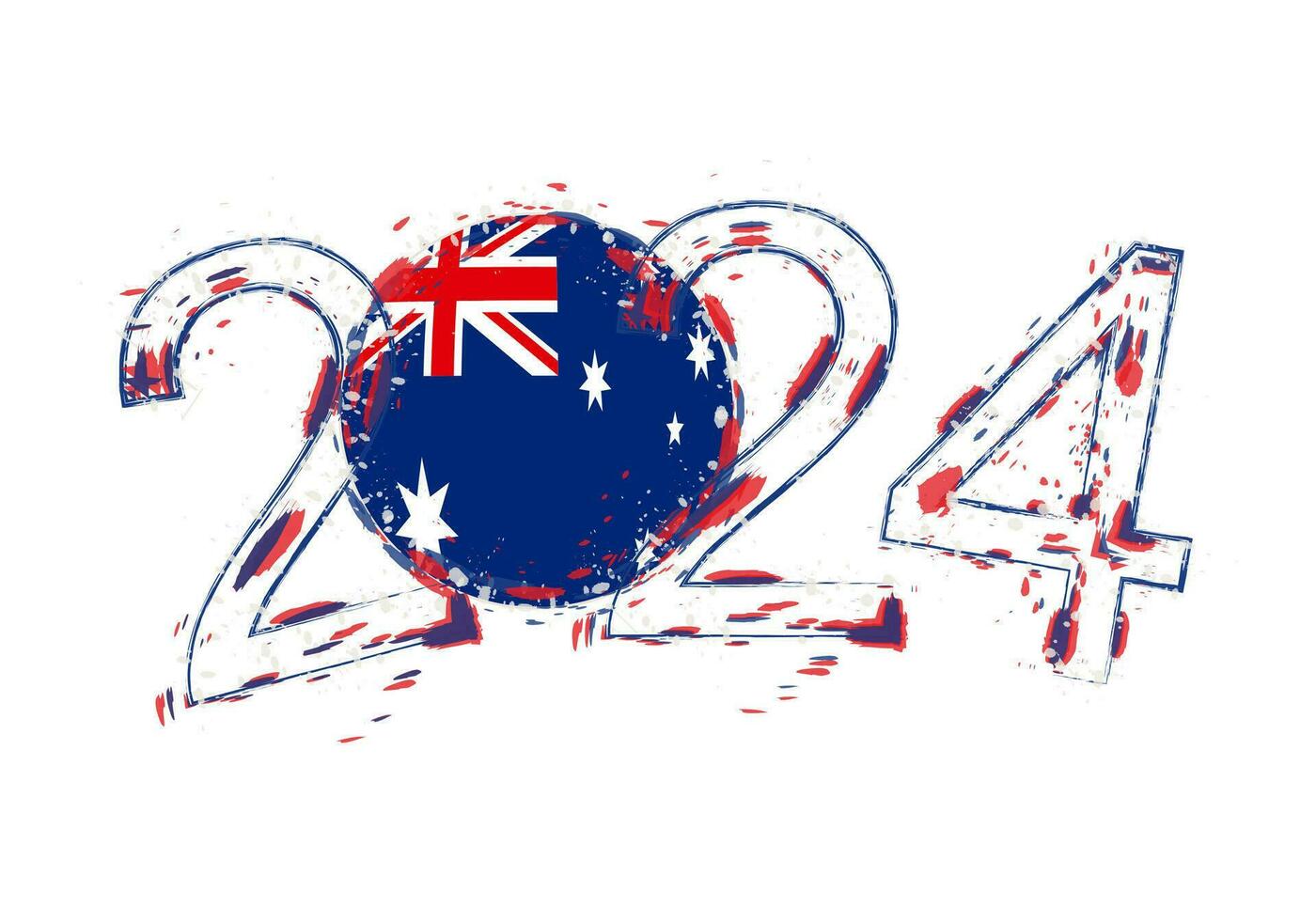 2024 Year in grunge style with flag of Australia. vector