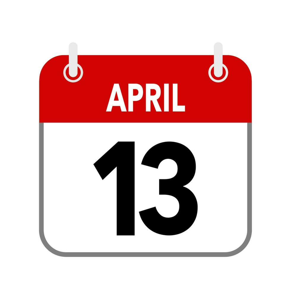 13 April, calendar date icon on white background. vector