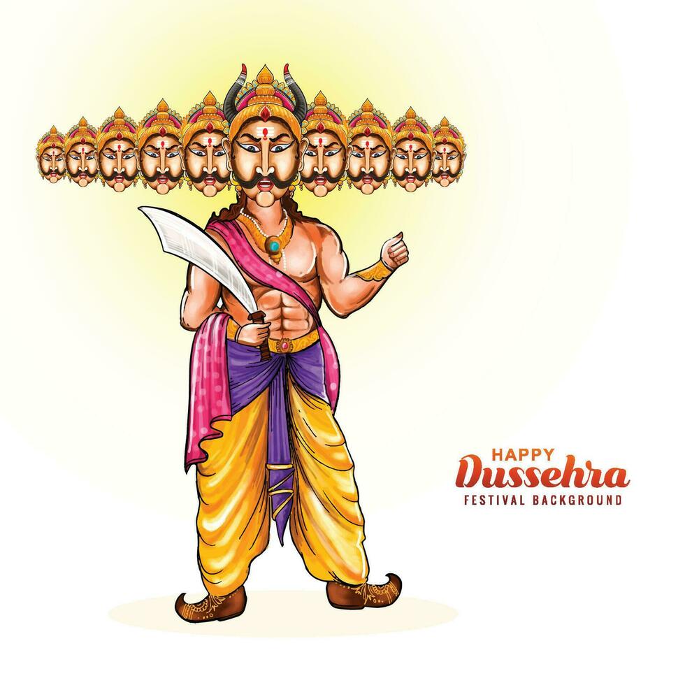 Beautiful ravana with ten heads for navratri dussehra festival holiday background vector