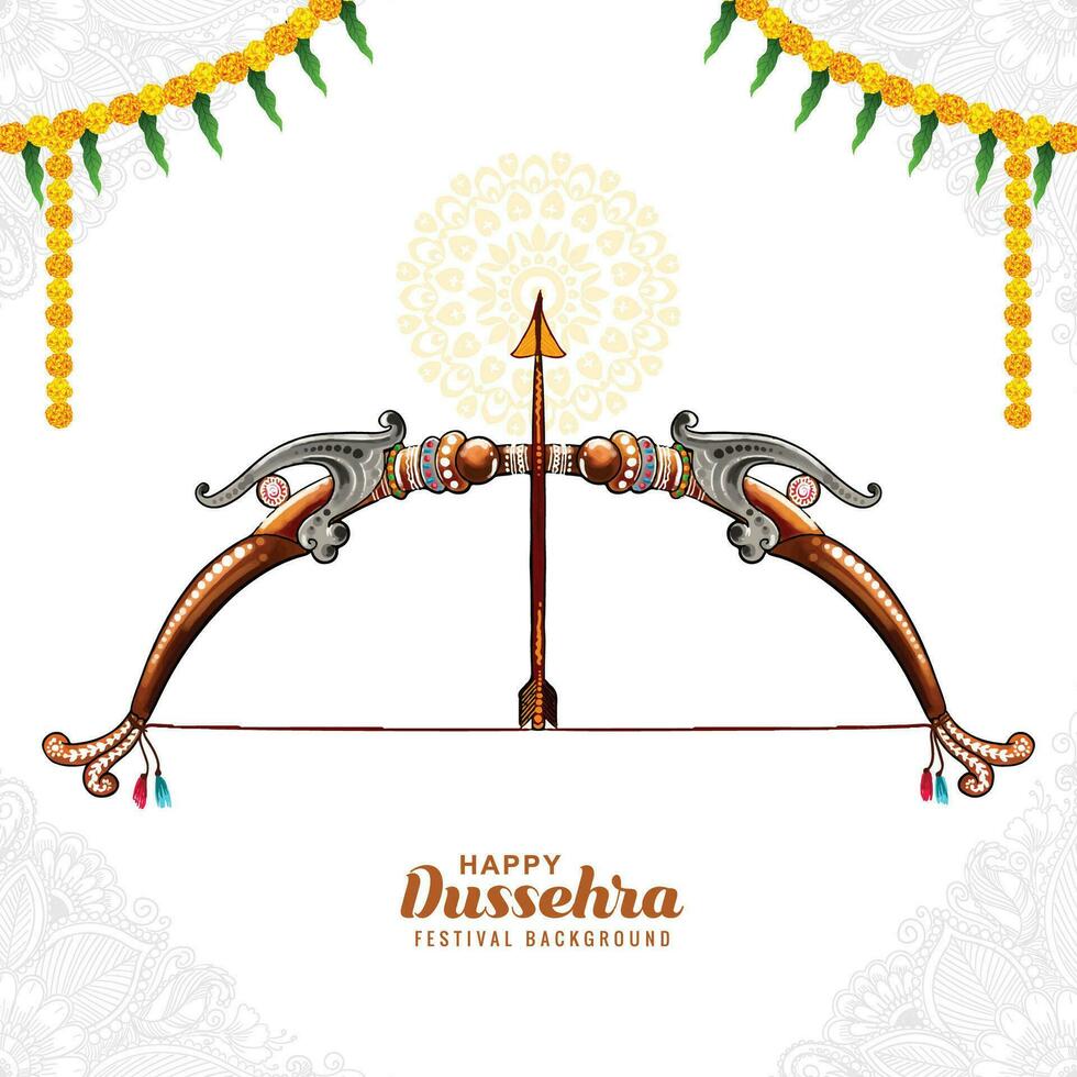 Happy dussehra bow and arrow festival greeting card background vector
