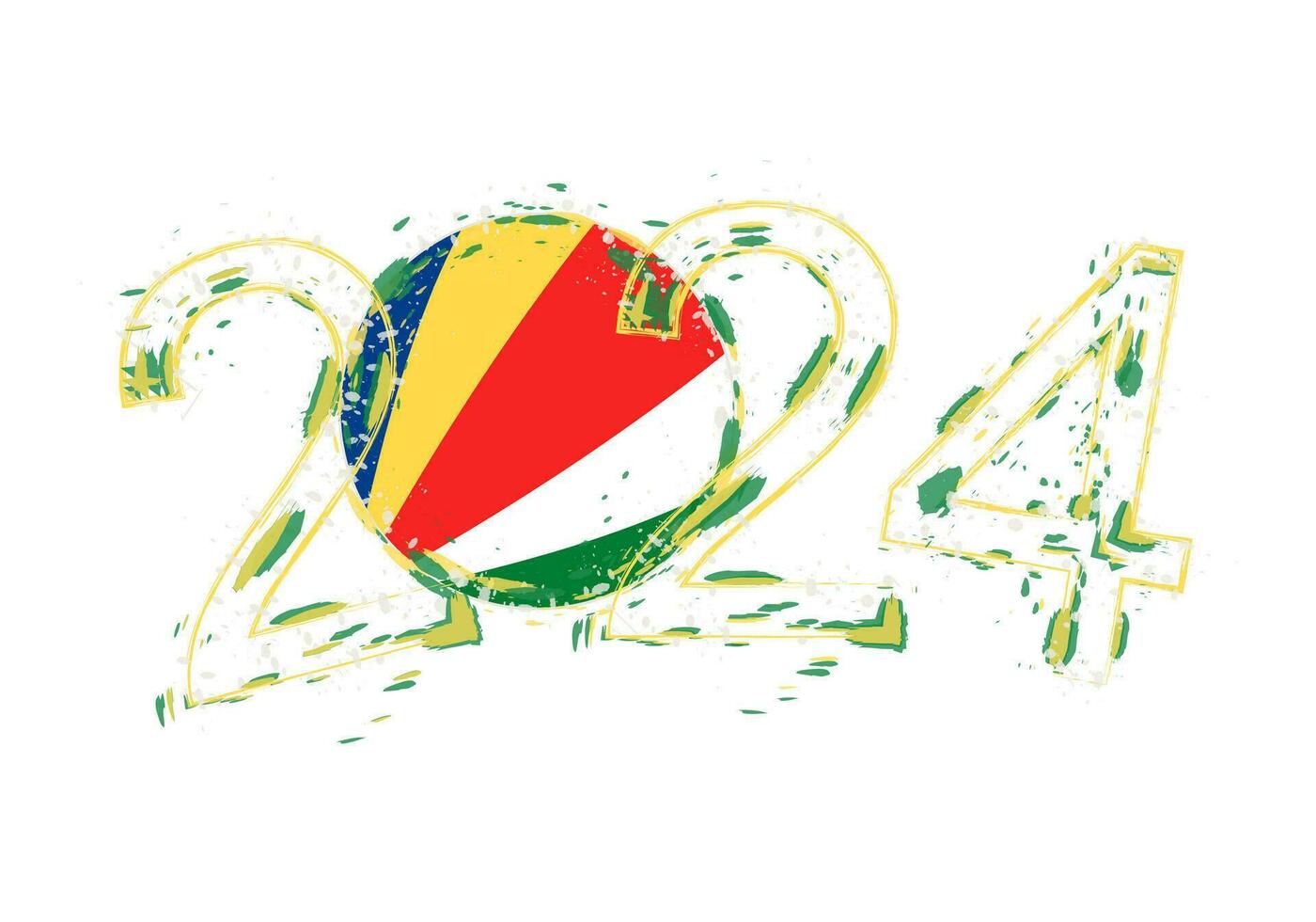 2024 Year in grunge style with flag of Seychelles. vector