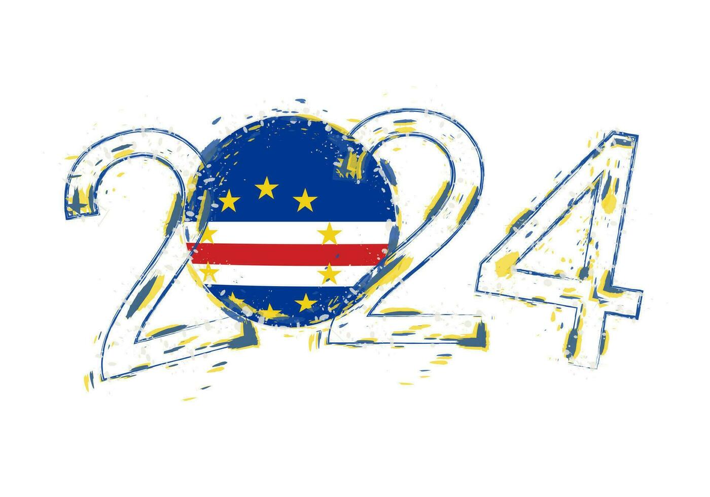 2024 Year in grunge style with flag of Cape Verde. vector