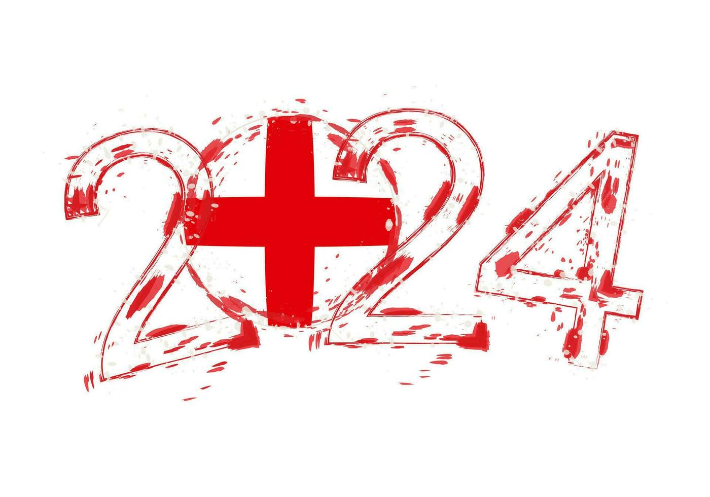 2024 Year in grunge style with flag of England. vector