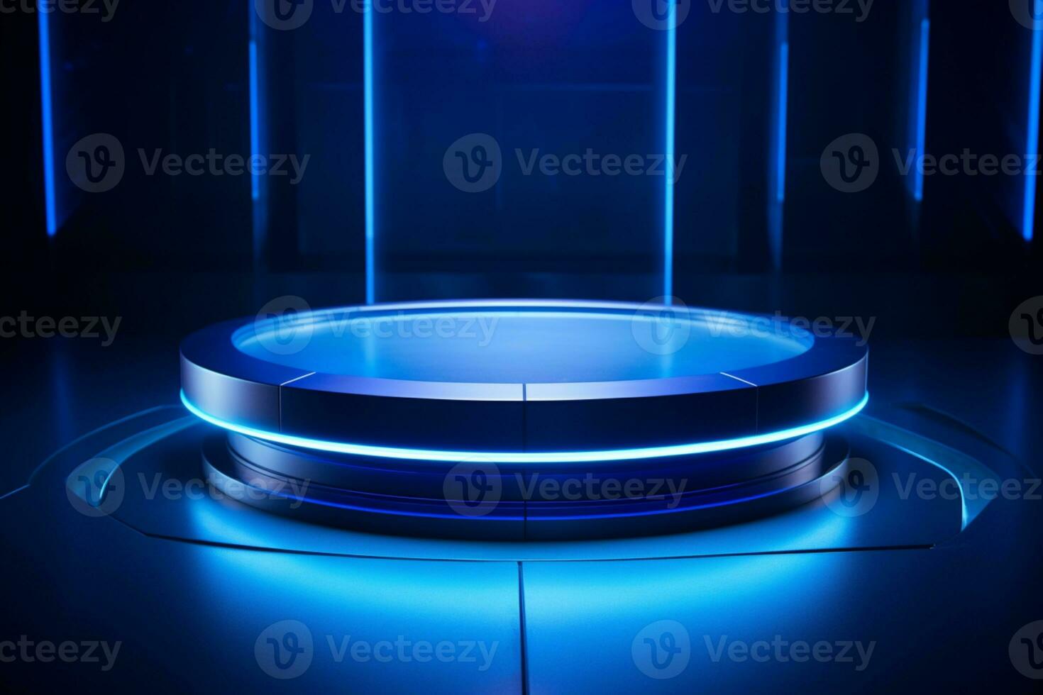 3d rendered realistic blue podium empty stage ai generative photo