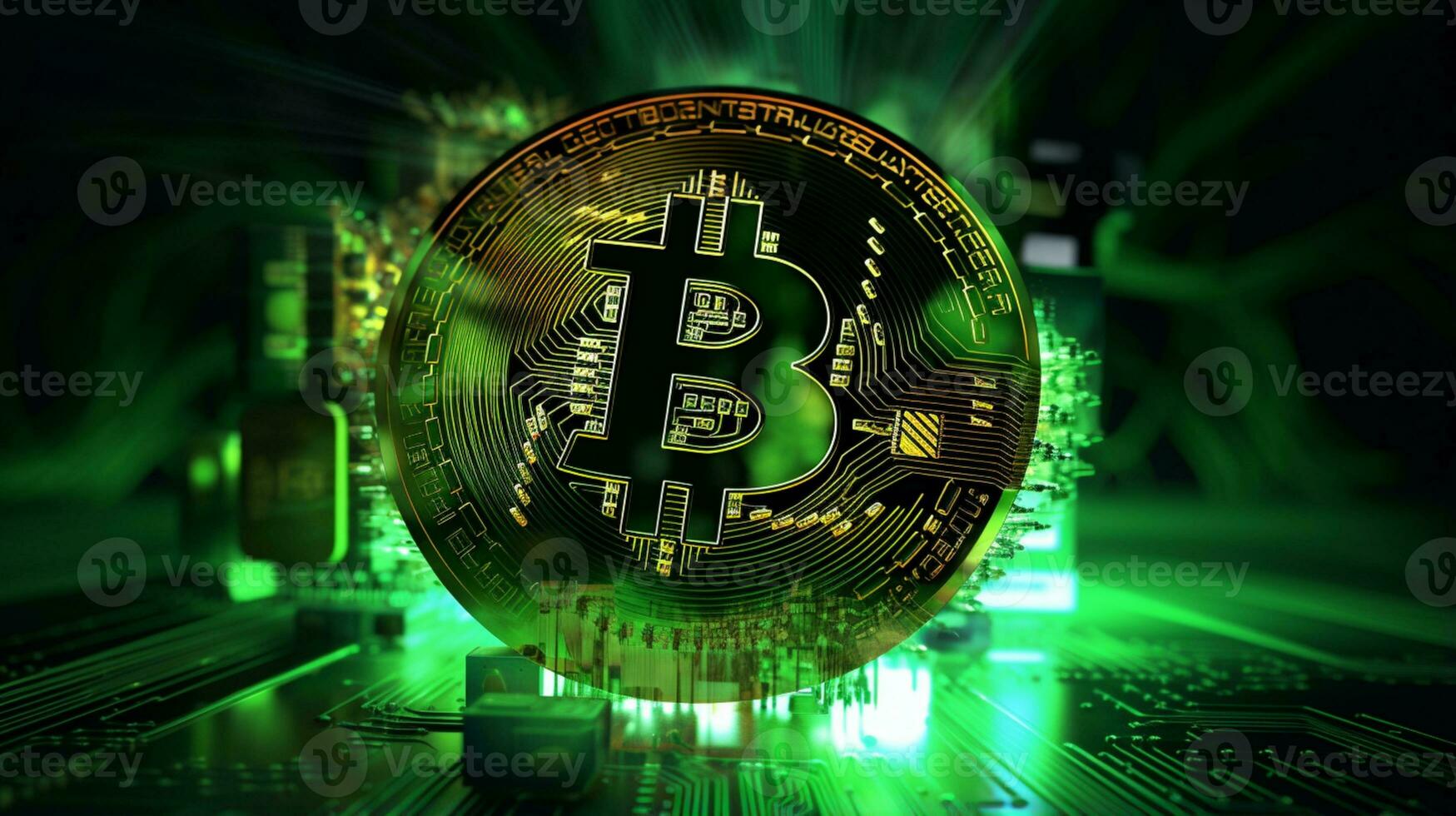 Cryptocurrency concept with bitcoin green tech background ai generative photo