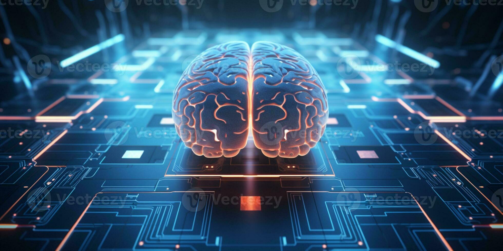 Glowing circuit board complex cyborg brain design ai generative photo
