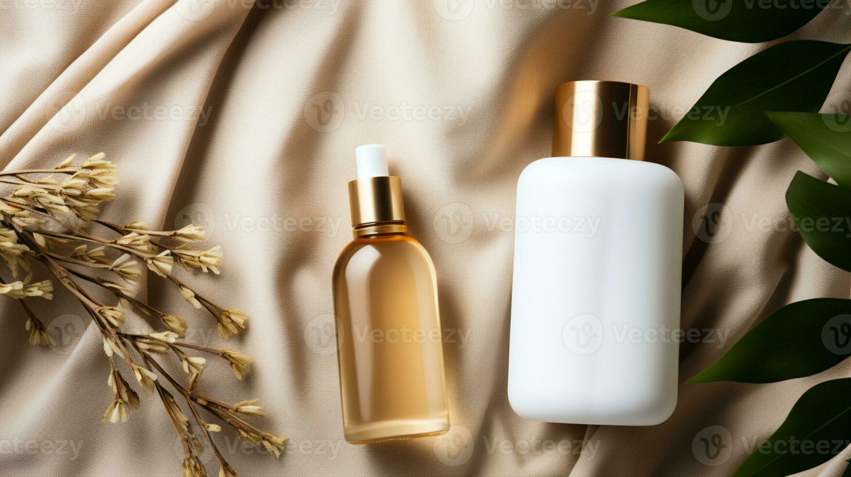 skin care product bottle, shampoo, lotion, with neural background AI Generative photo