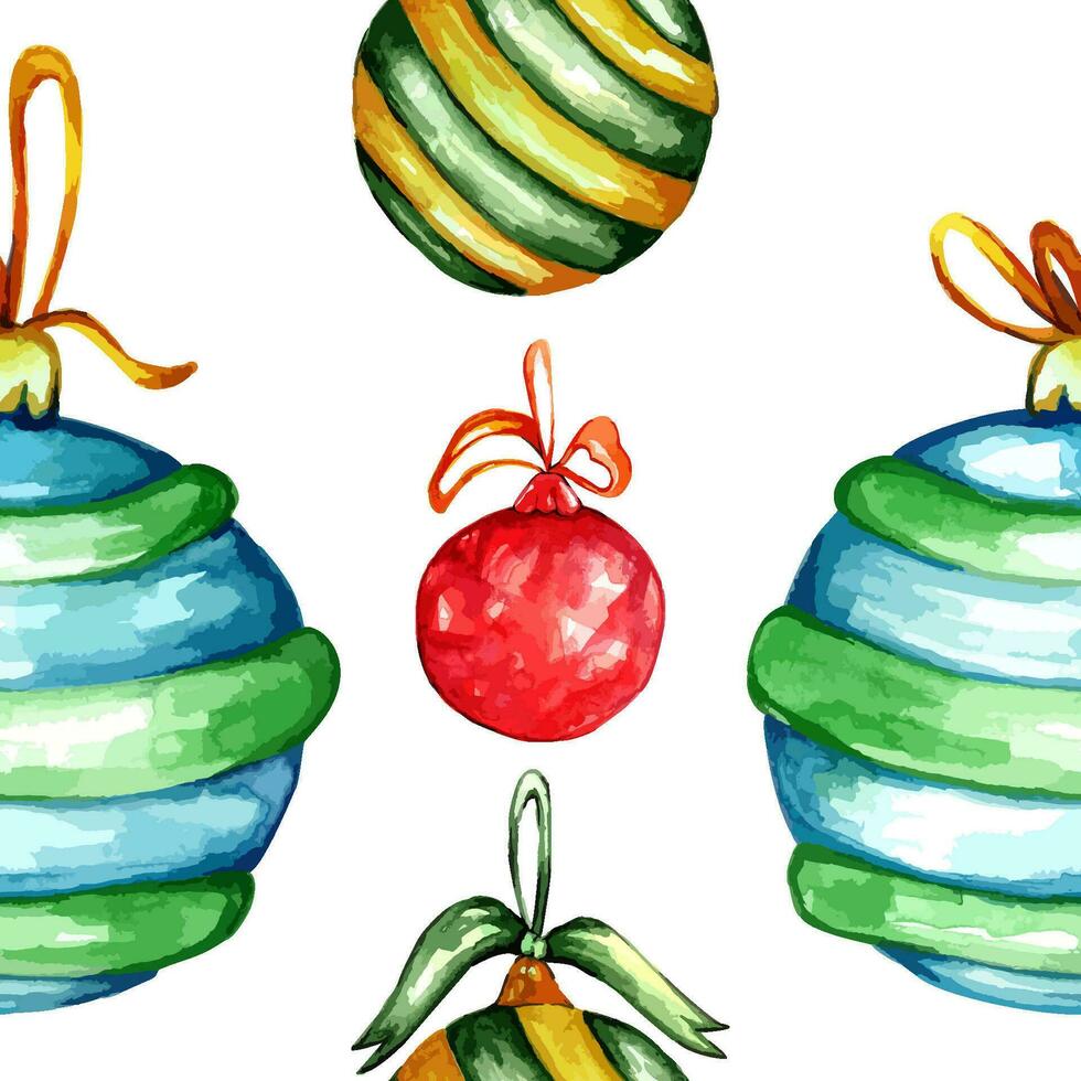 Watercolor hand made Christmas Toys seamless pattern. Background for wrapping paper, kids, art, stationery, Web and other design. Happy new year. vector