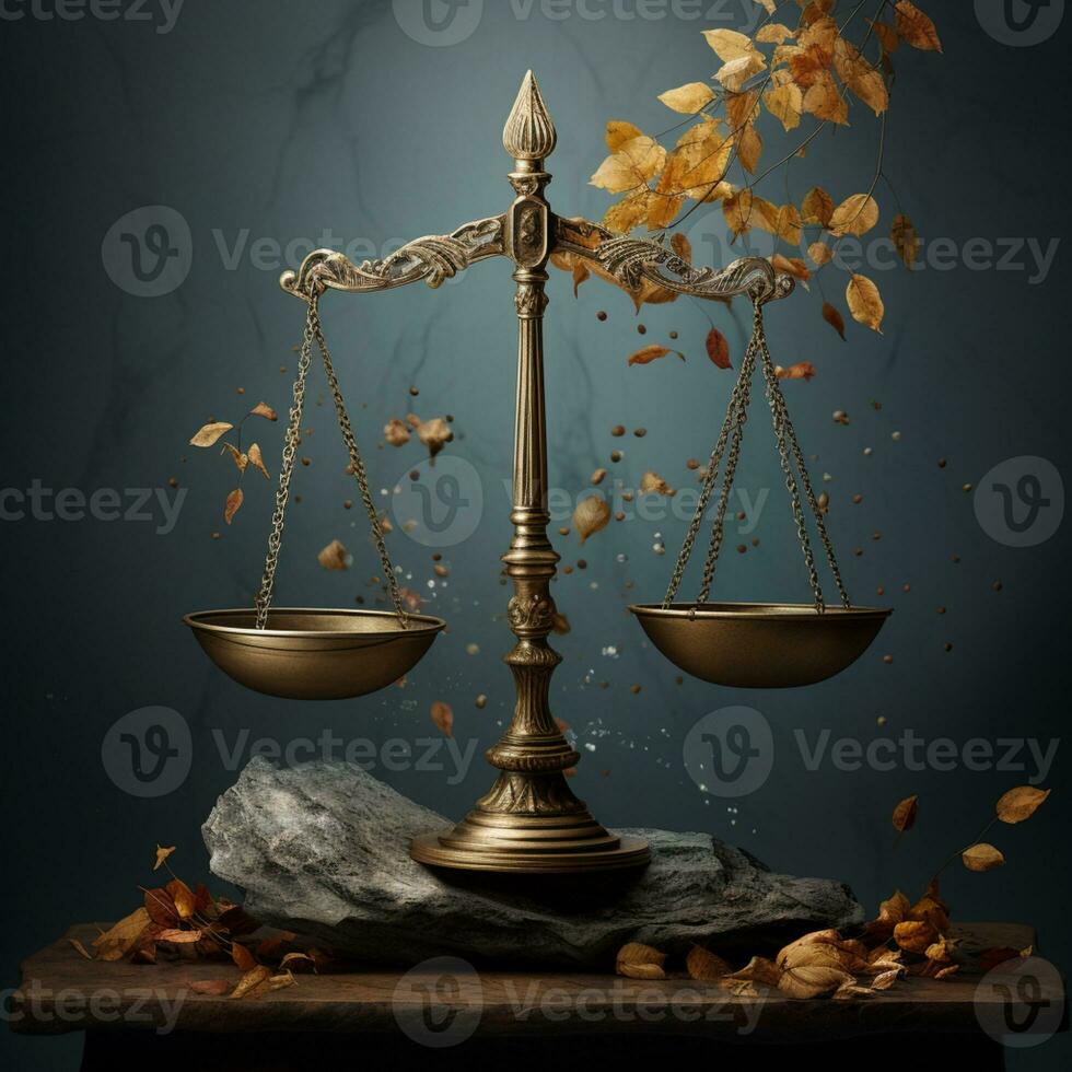 A set of scales of justice with stones in the background AI Generative photo