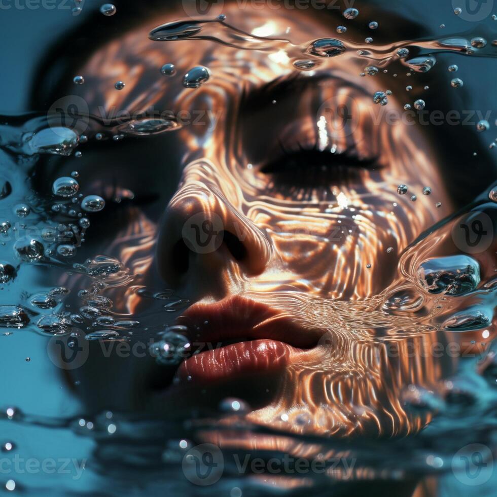 a woman underwater with the word aqua on it AI Generative photo