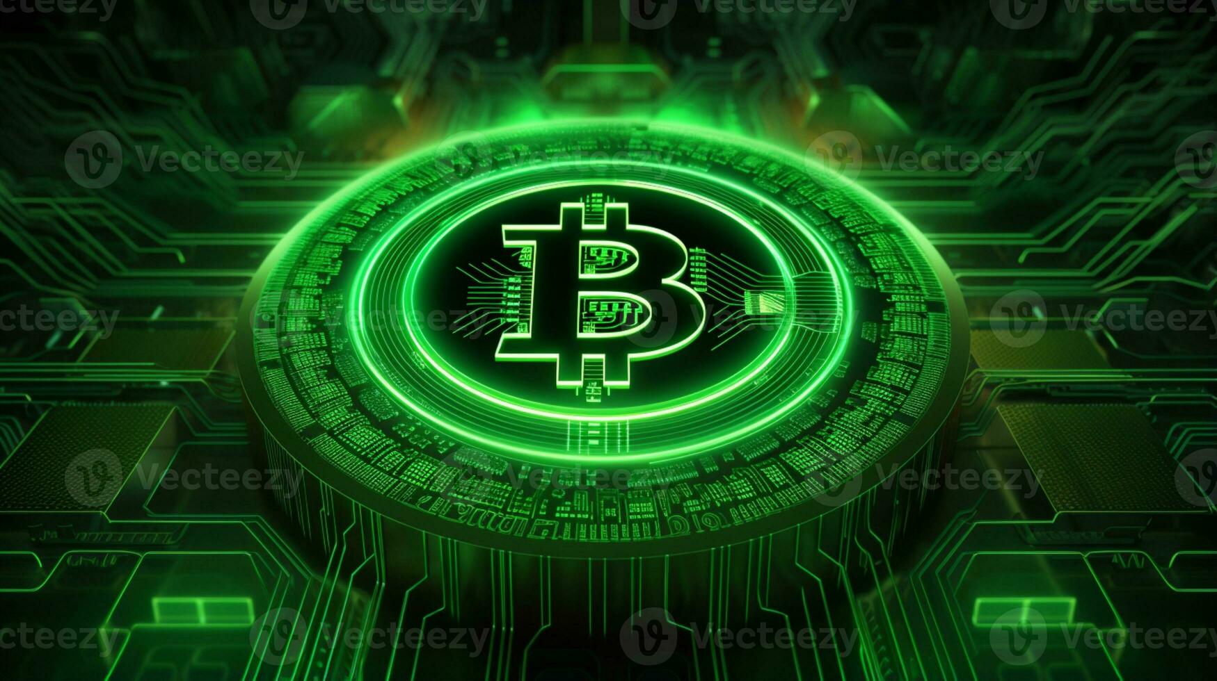 Cryptocurrency concept with bitcoin green tech background ai generative photo