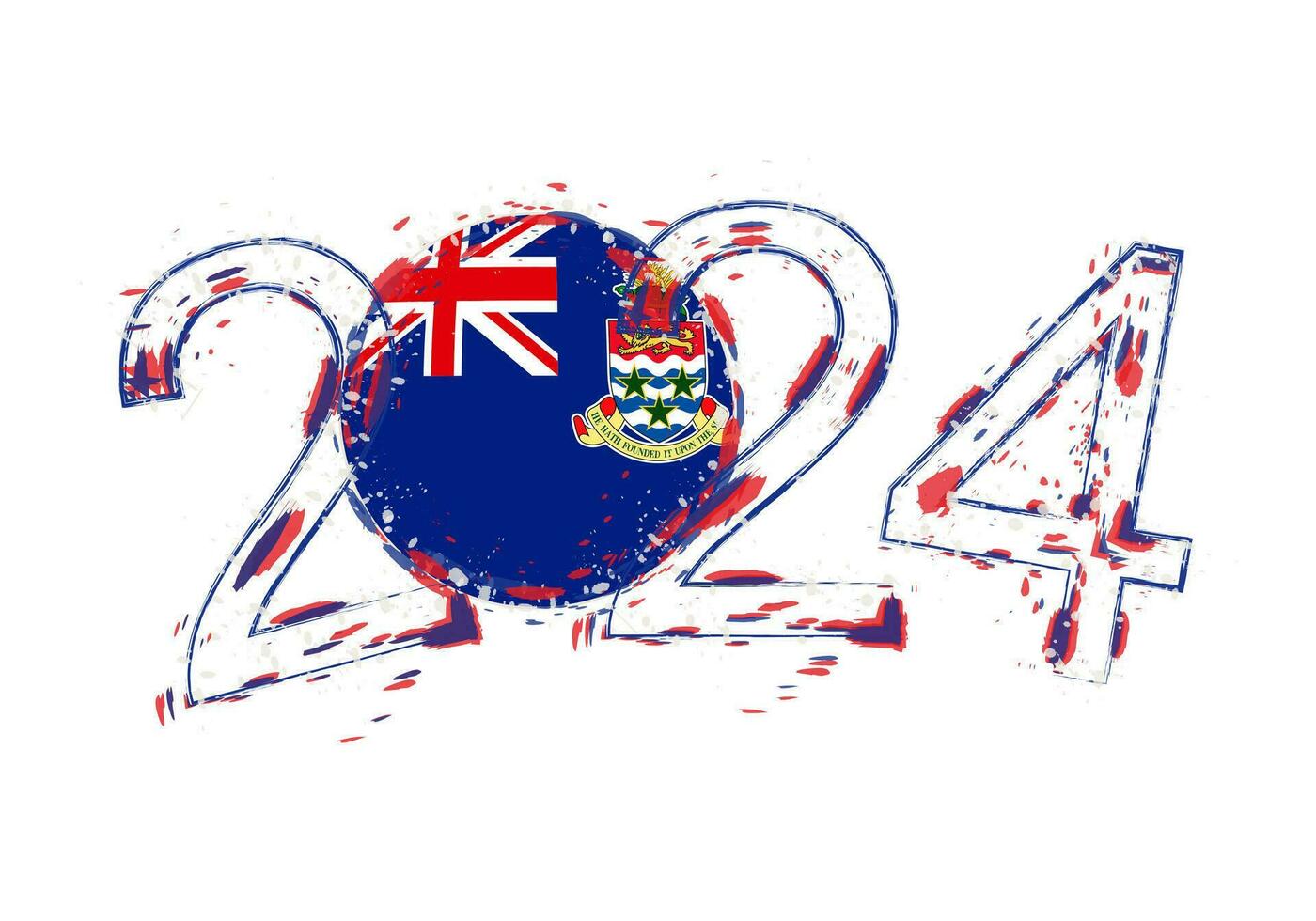 2024 Year in grunge style with flag of Cayman Islands. vector