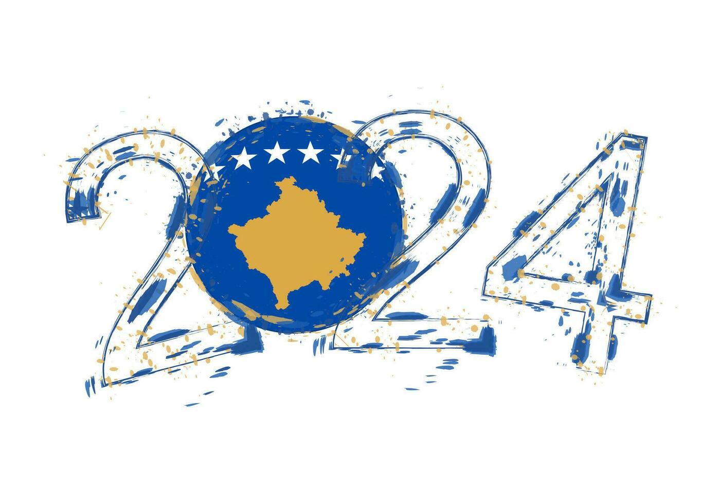 2024 Year in grunge style with flag of Kosovo. vector