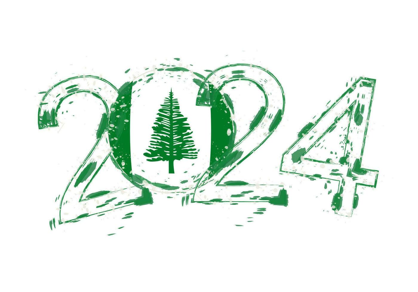 2024 Year in grunge style with flag of Norfolk Island. vector