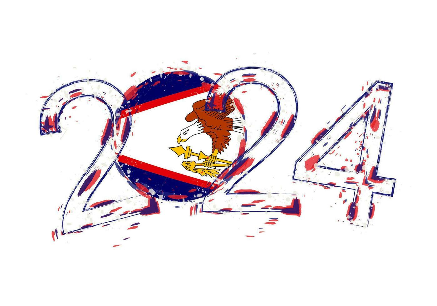 2024 Year in grunge style with flag of American Samoa. vector