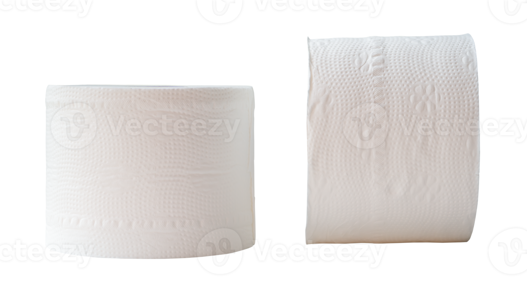 set of two tissue paper rolls isolated with clipping path in png file format Front view photo of tissue roll collection