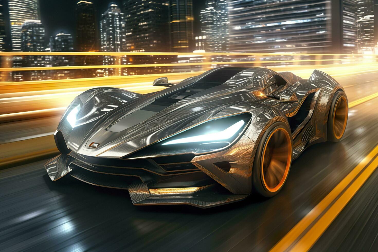 Fast Shutter Speed Creates Dynamic and Action Packed Image of Futuristic Car. AI Generative photo