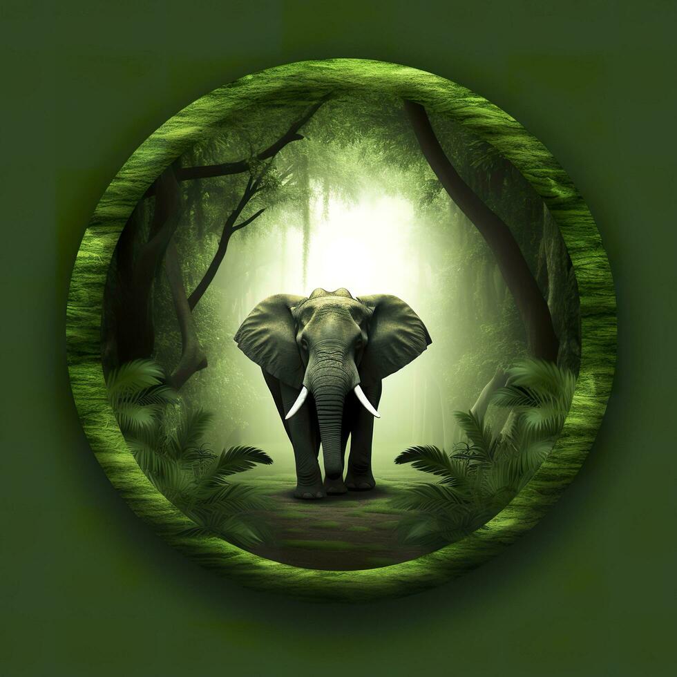 Elephant round green nature background, AI Generative photo