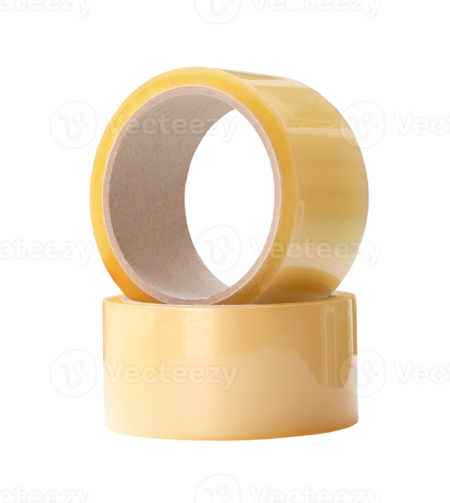 Two brown transparent tape in stack isolated with clipping path in png file format
