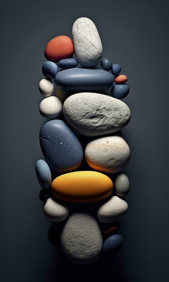 Some colorful stones are displayed, dark navy and yellow, AI Generative photo