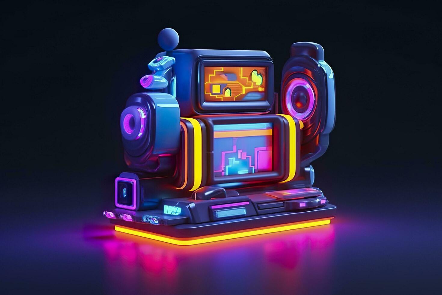 Modern and Futuristic Neon Digital Gaming Chest in Cartoon Pixar 3D Blender Style. AI Generative photo