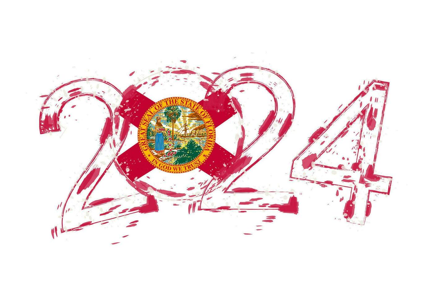 2024 Year in grunge style with flag of Florida. vector