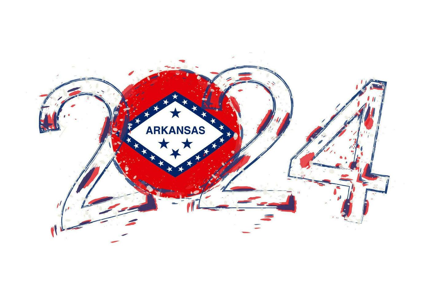 2024 Year in grunge style with flag of Arkansas. vector