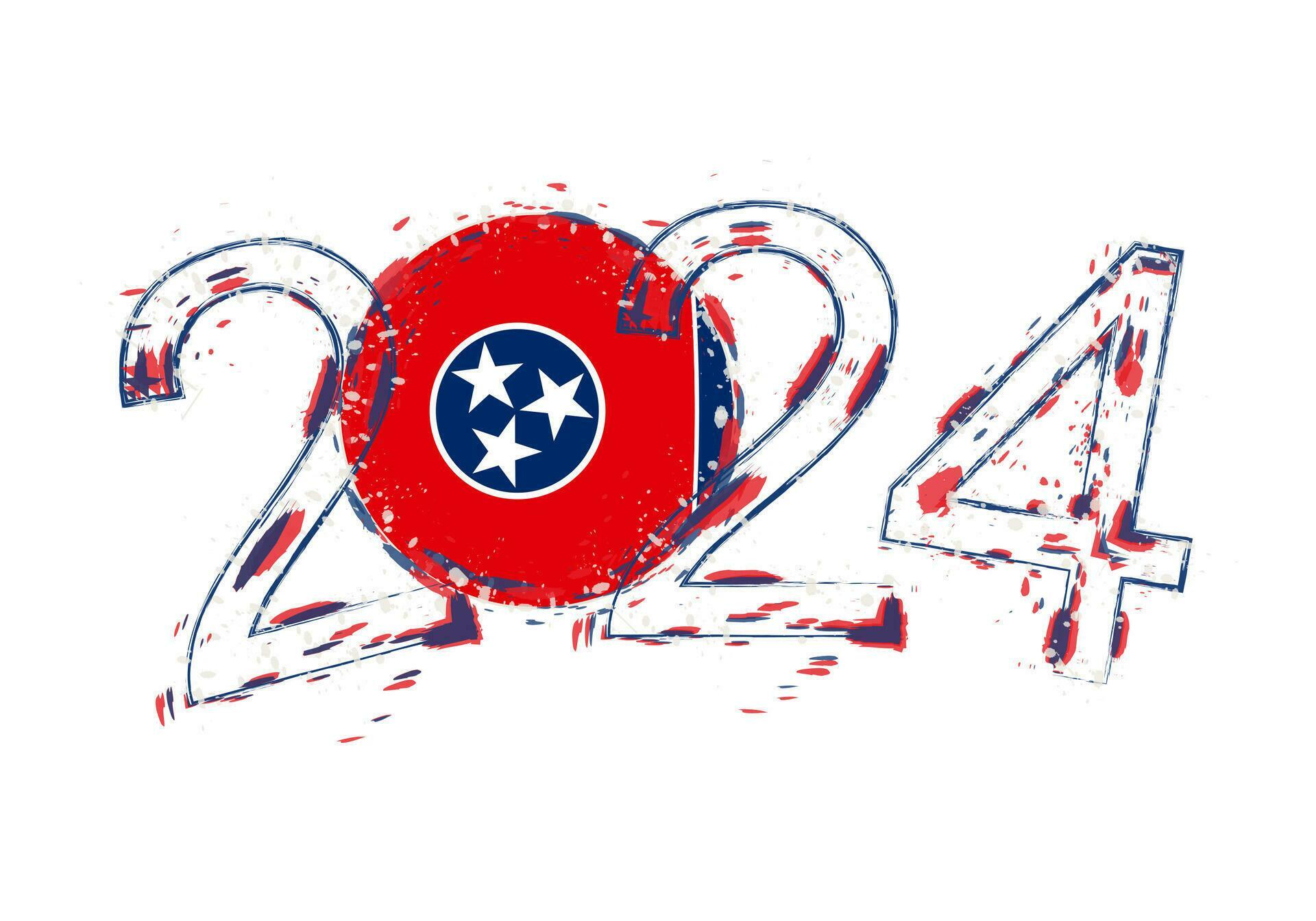 2024 Year in grunge style with flag of Tennessee. 29839870 Vector Art