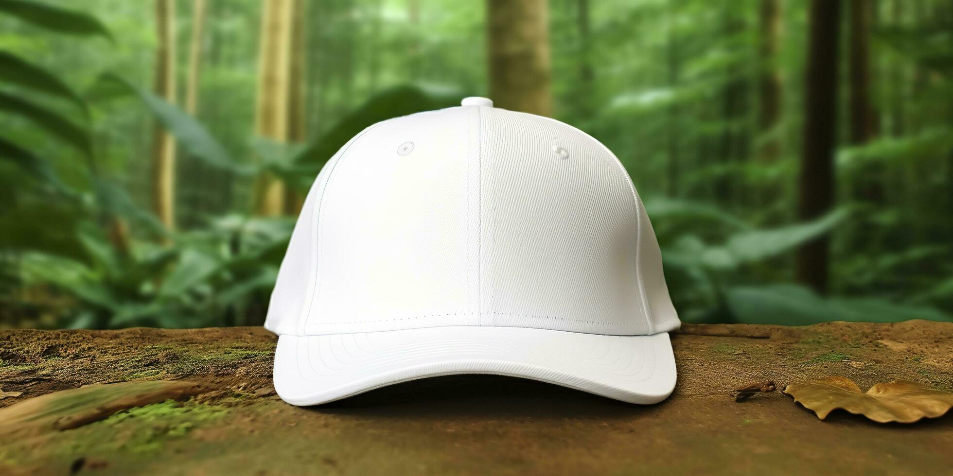 White Cap mockup on a natural background. Generative AI photo