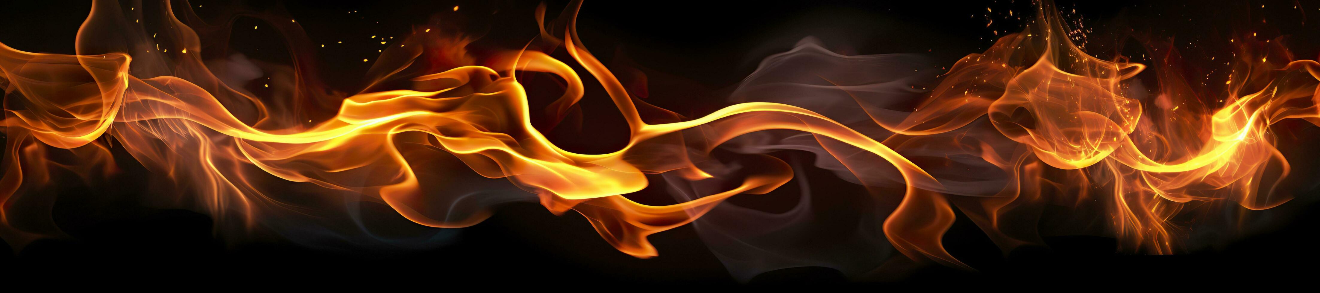 Fire flames on black background. AI Generative photo