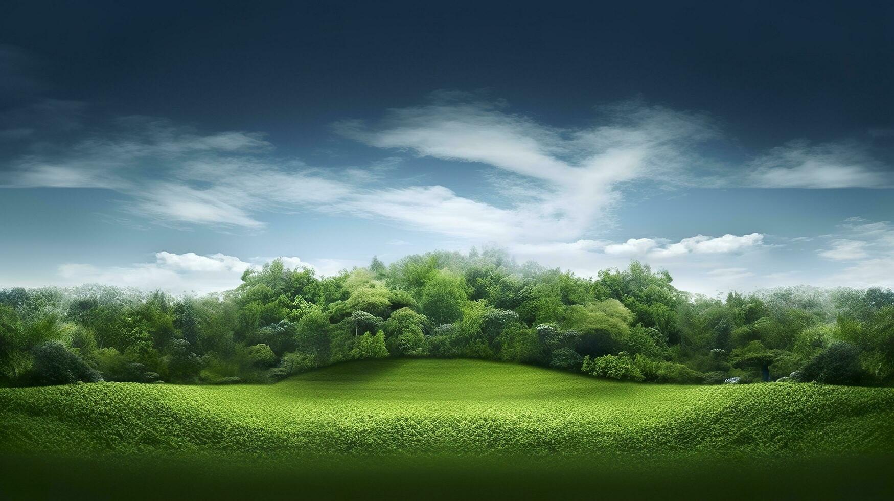 Green nature with white clouds and sky.  AI Generative photo