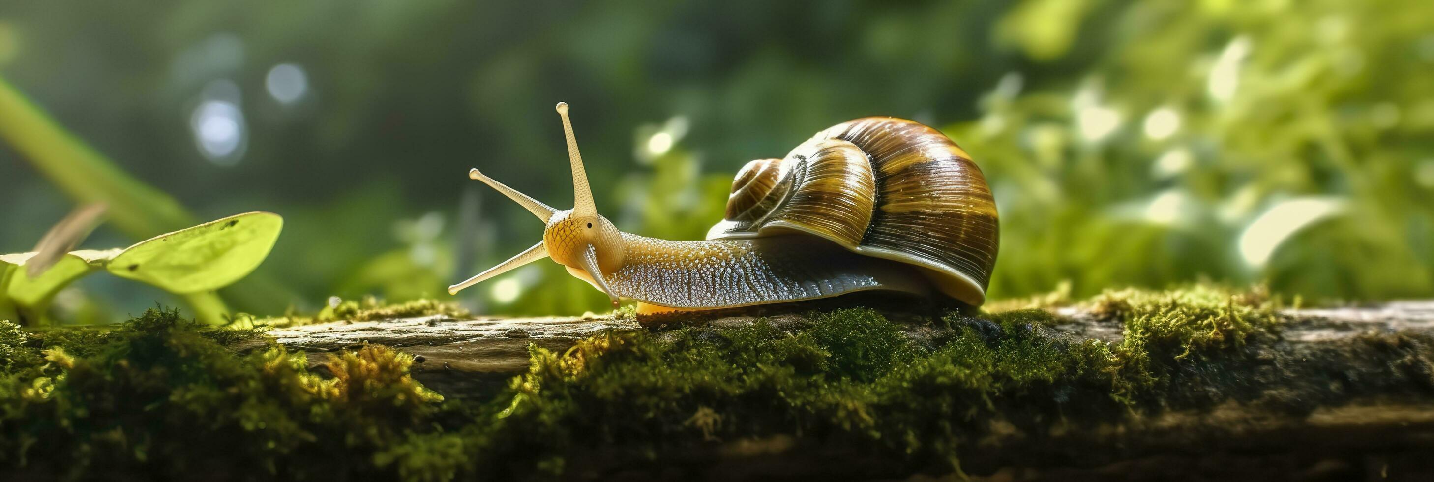 A Journey Through the Forest. Close-up of a Snail in the Forest with Natural Background. AI Generative photo