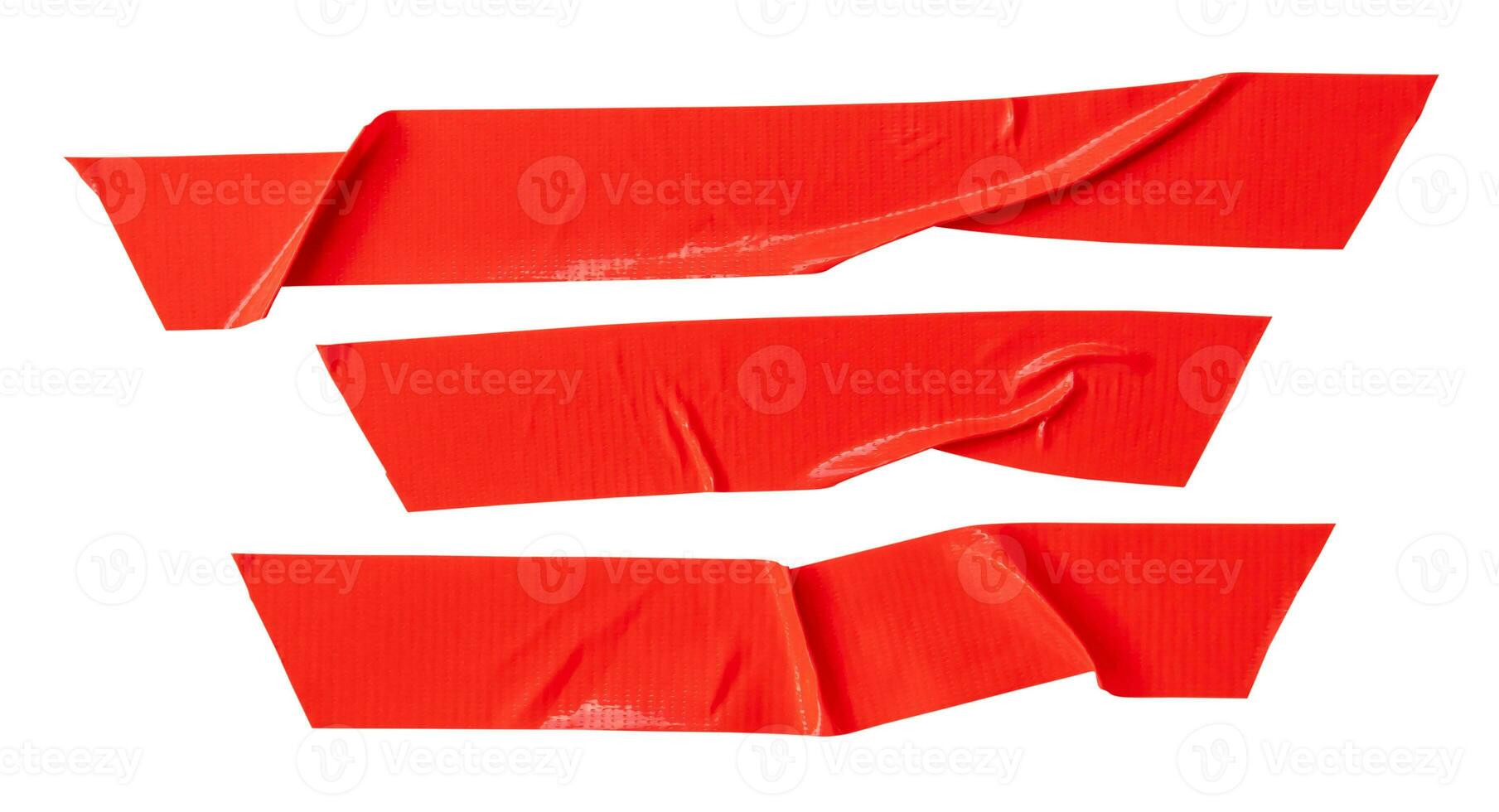 Set of red tape or adhesive vinyl tape in stripe isolated on white background with clipping path photo