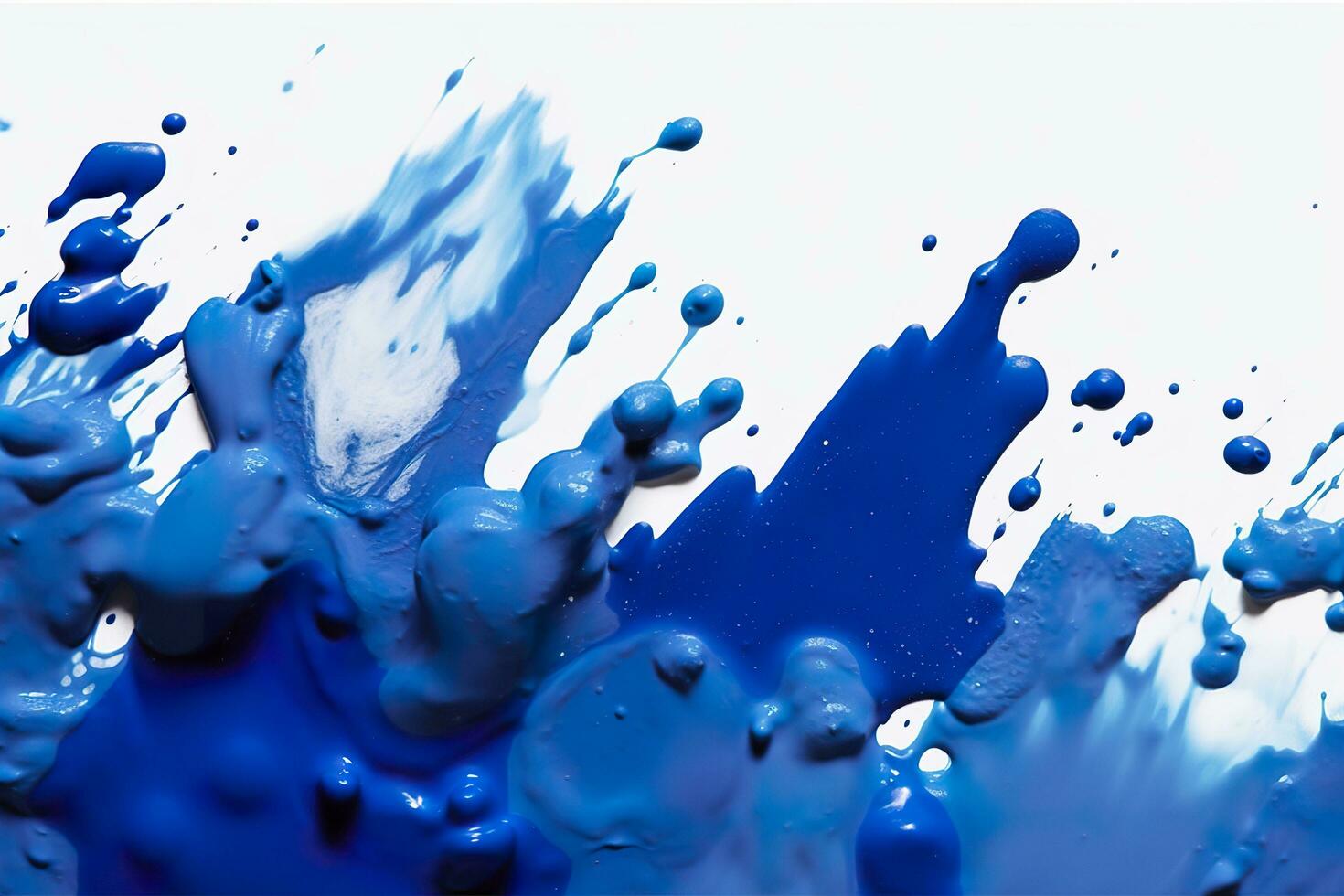 Close up of blue paint shapes on white background with copy space. AI Generative photo