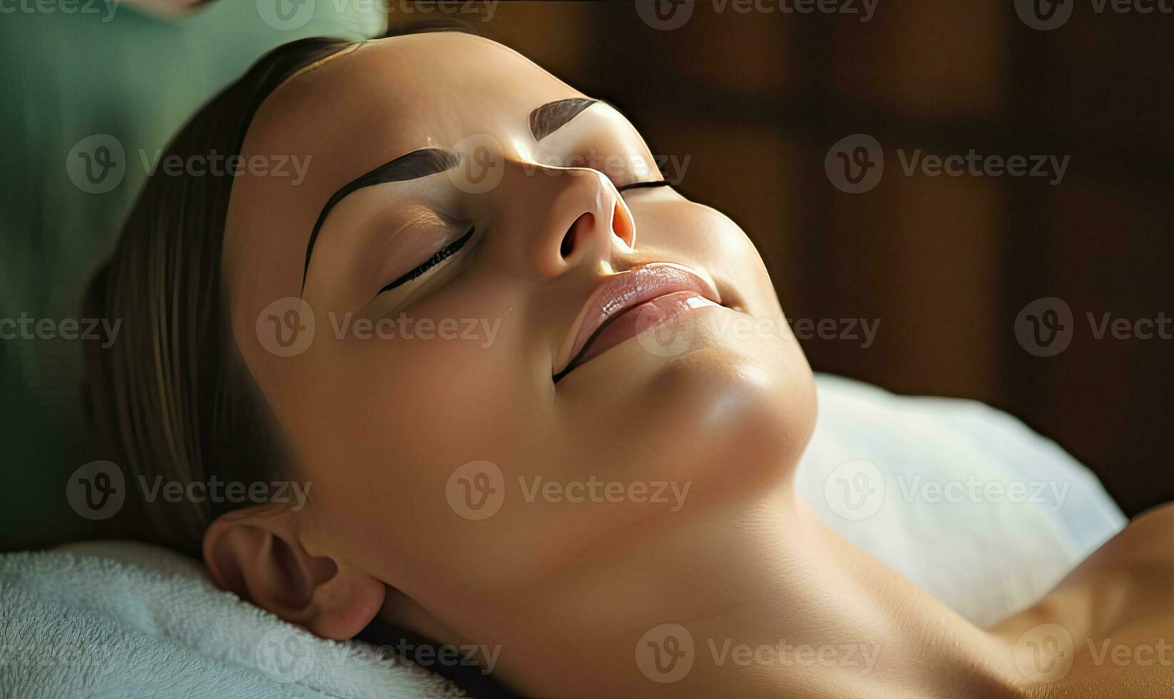 Woman enjoying a rejuvenating facial massage at a spa. Created with AI photo