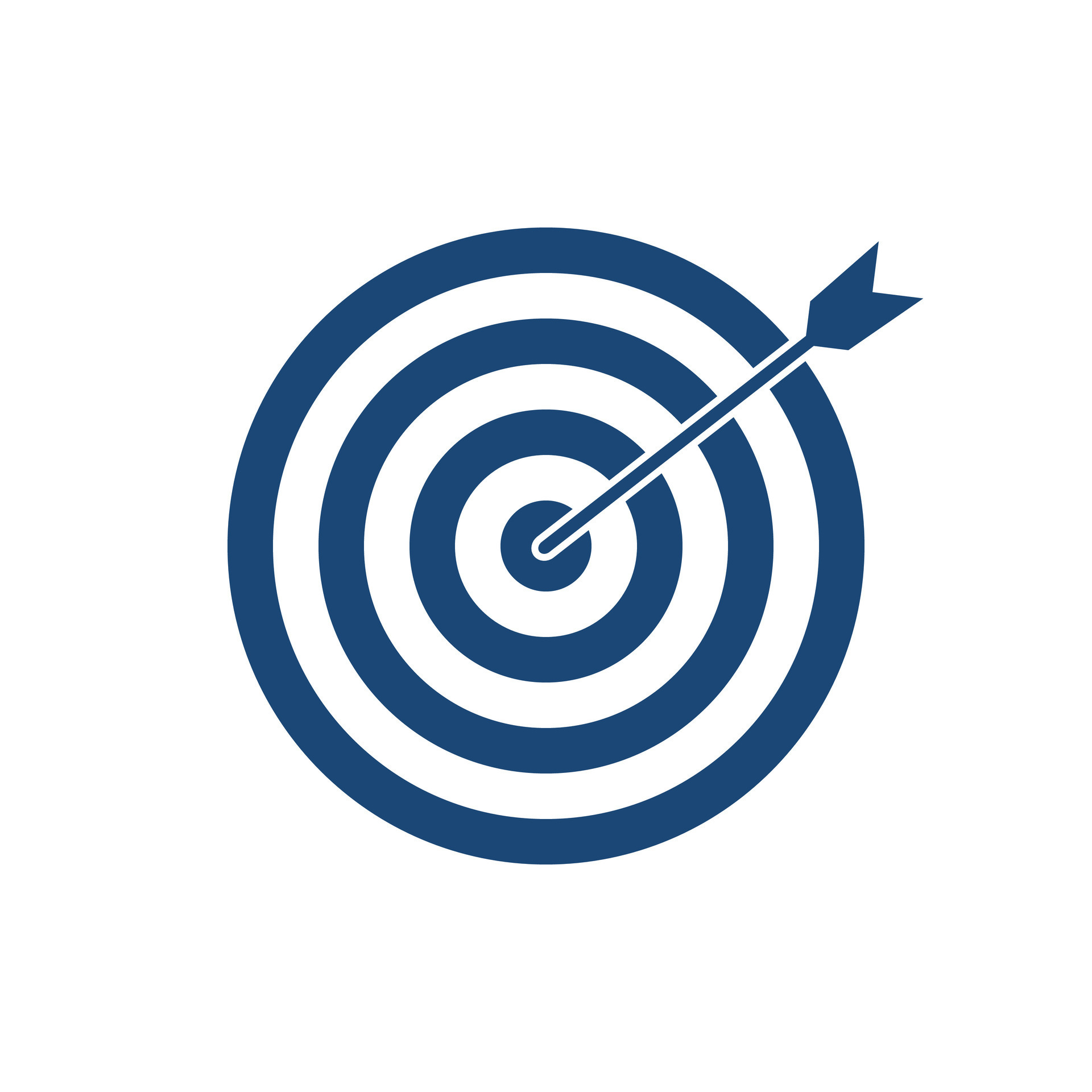 Navy blue bullseye dart target icon. Dart target goal marketing sign