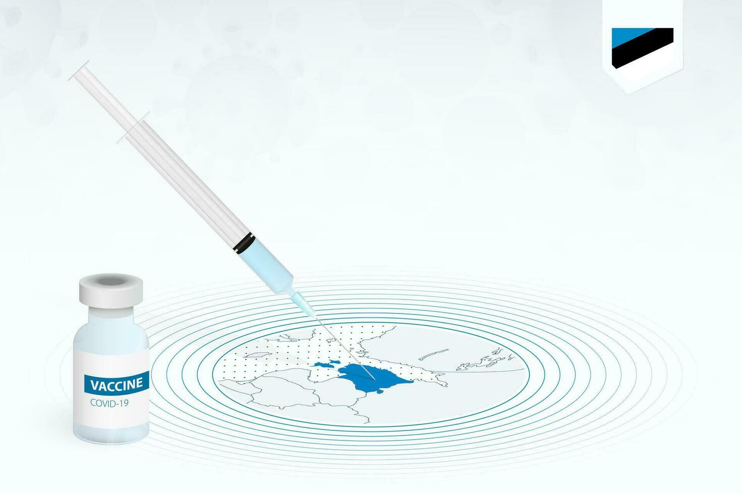 COVID-19 vaccination in Estonia, coronavirus vaccination illustration with vaccine bottle and syringe injection in map of Estonia. vector